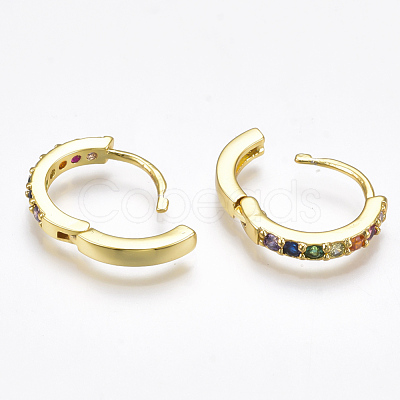 Brass Micro Pave Cubic Zirconia Huggie Hoop Earrings EJEW-S201-40G-1