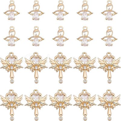 20Pcs 2 Style Rack Plating Brass Micro Pave Clear Cubic Zirconia Pendants KK-FH0004-22-1