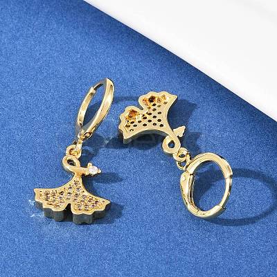 Leaf Brass Micro Pave Clear Cubic Zirconia Hoop Earrings EJEW-B154-01G-1