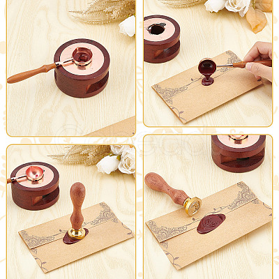Brass Wax Seal Stamp with Wood Handle AJEW-WH0412-0297-1