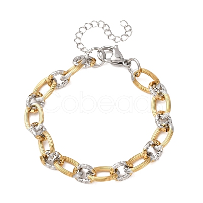 8MM Duo Tone 304 Stainless Oval Link Chain Bracelets SA-CBA725A-27GP-1