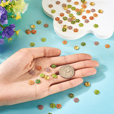 200Pcs 5 Colors Alloy Enamel Bead Caps FIND-TA0008-37-1