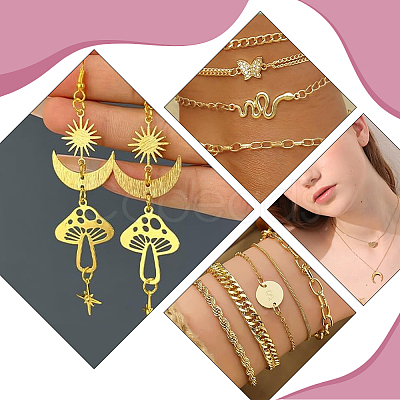 300Pcs 7 Styles Rack Plating Brass Open Jump Rings KK-BBC0027-30G-1