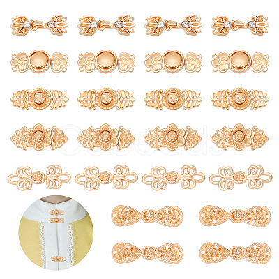 AHADERMAKER 24Pcs 6 Styles Chinese Style Flower Alloy Snap Lock Clasps FIND-GA0003-16-1