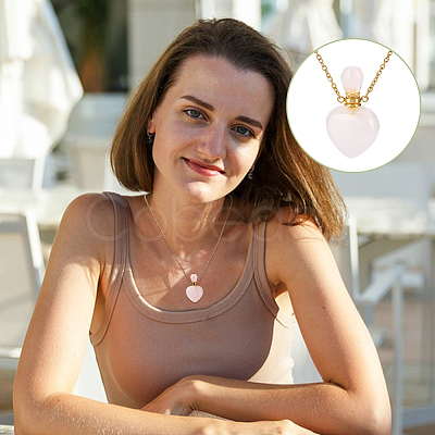 1Pc Natural Rose Quartz Perfume Bottle Necklaces NJEW-PH0001-37A-03-1