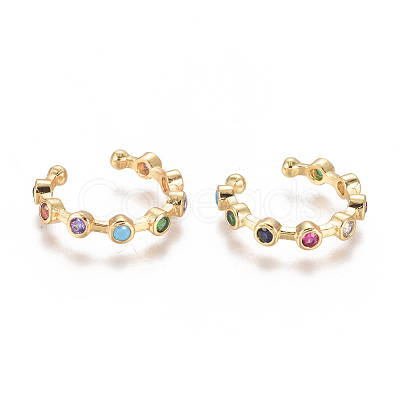 Golden Plated Brass Micro Pave Cubic Zirconia Cuff Earrings LS-EJEW-L244-21G-1