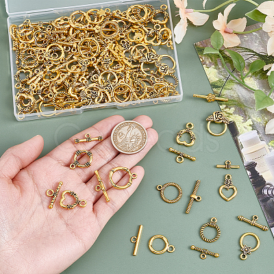 80Pcs 10 Styles Tibetan Style Alloy Toggle Clasps FIND-PH0023-32-1