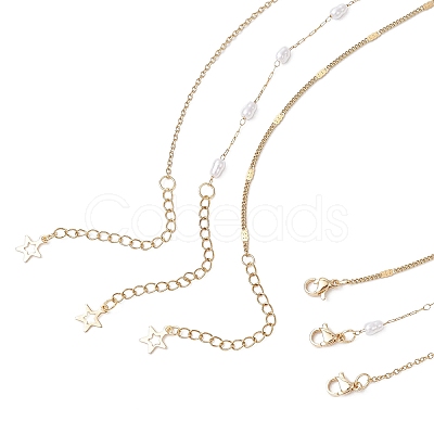 304 Stainless Steel Pendant 316 Surgical Stainless Steel & Plastic Pearl Paperclip Chain 3 Layer Necklaces for Women NJEW-JN05471-01-1