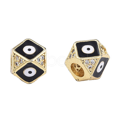 Brass Micro Pave Clear Cubic Zirconia Octagon European Bead with Enamel KK-N227-91-1
