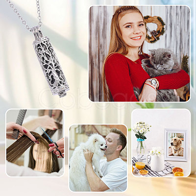 1Pc 304 Stainless Steel Tree of Life Hollow Column Pendant Pet Urn Ashes Necklaces NJEW-CA0001-28EB-1