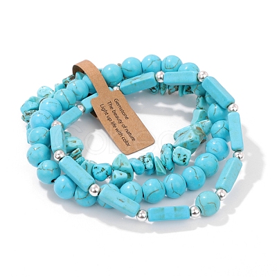 3Pcs Synthetic Turquoise Bead Bracelet Sets for Men PW-WG3CBCD-15-1