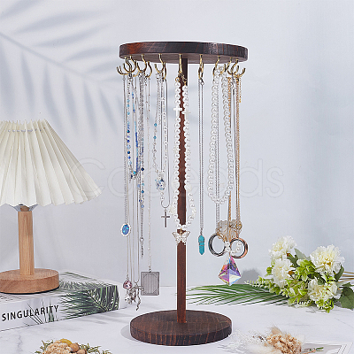 Wood Hanging Necklace Organizer Display Stands NDIS-WH0001-27G-1