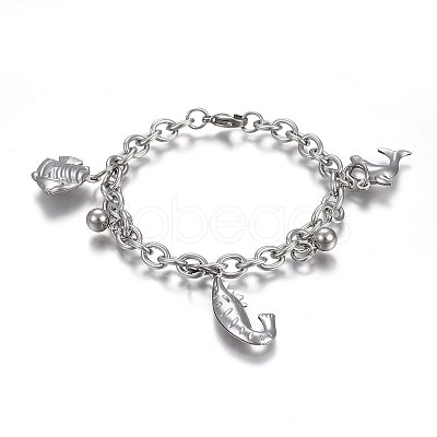 Tarnish Resistant 304 Stainless Steel Charm Bracelets BJEW-L637-31-P-1