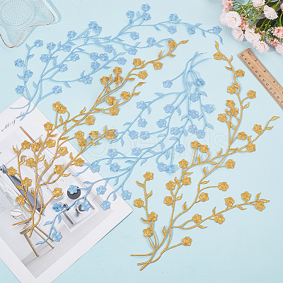 4Pcs 2 Colors Plum Blosssom Cotton Computerized Embroidery Iron on Patches PATC-GO0001-02-1