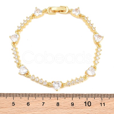Brass Pave Cubic Zirconia Heart Link Chain Bracelets for Women KK-CBA68DA-10G-01-1