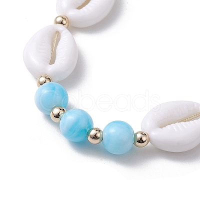 Adjustable Acrylic Shell Shape Braided Bead Bracelet for Women BJEW-JB10099-1