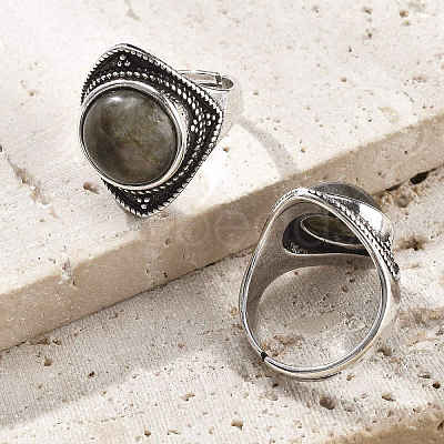 Natural Labradorite Adjustable Rings G-P560-03AS-05-1