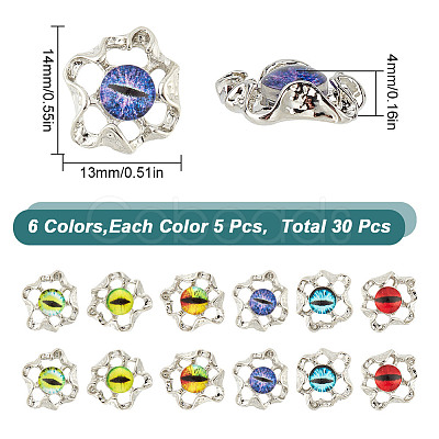 30Pcs 6 Colors Evil Eye Alloy Glass Cabochons MRMJ-GO0001-03-1