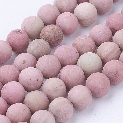 Frosted Natural Rhodonite Round Bead Strands G-G735-09F-8mm-1
