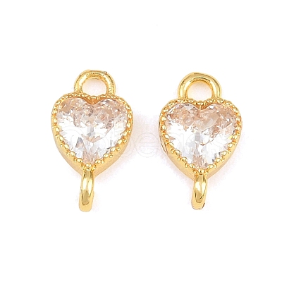 Brass Pave Cubic Zirconia Heart Links Connector Charms KK-K340-49G-05-1