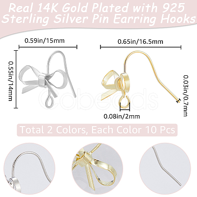 20Pcs 2 Colors Bowknot Brass Earring Hooks KK-BBC0014-43-1