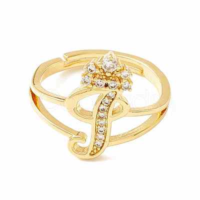 Clear Cubic Zirconia Initial Letter with Crown Adjustable Ring RJEW-M139-17I-1