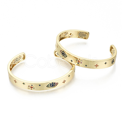 Brass Micro Pave Cubic Zirconia Cuff Bangles BJEW-S142-022-NF-1