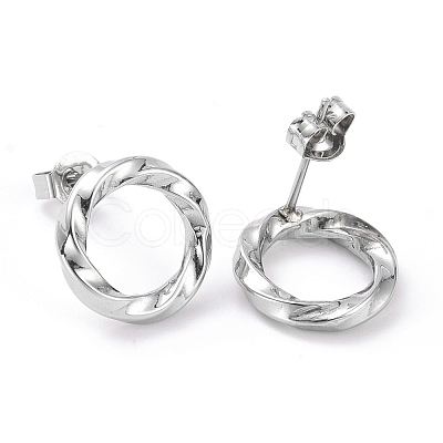 Non-Tarnish 304 Stainless Steel Wave Ring Stud Earrings for Women Hand Polished EJEW-G298-10P-1