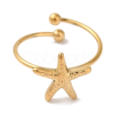 Ion Plating (IP) 304 Stainless Steel Starfish Open Cuff Rings for Women RJEW-M167-08B-G-1