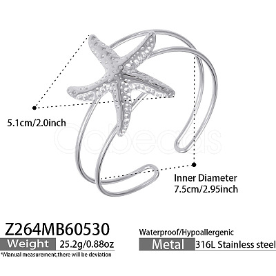 Ocean 316 Surgical Stainless Steel Hollow Sea Animals Open Cuff Bangles for Women WG19BCF-04-1