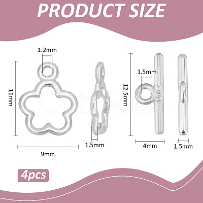4Pcs 925 Sterling Silver Toggle Clasps STER-BC0003-11-1