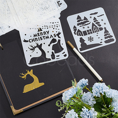 16Pcs 16 Styles Christmas PET Plastic Hollow Out Drawing Painting Stencils Templates DIY-WH0349-63-1