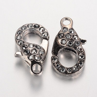Alloy Glass Rhinestone Lobster Claw Clasps ZIRC-F022-63B-1