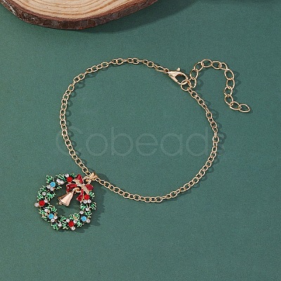 Christmas Wreath & Bell Alloy Rhinestone Pendant Necklaces & Dangle Earrings & Charm Bracelets & Brooch Sets WG06691-09-1