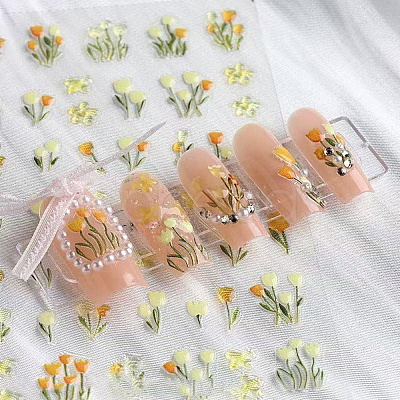 6 Sheets 6 Styles Tulip Pattern Self Adhesive PET Nail Art Stickers Decals MRMJ-SP0001-20-1