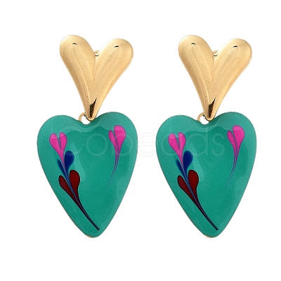 Ion Plating(IP) 304 Stainless Steel Heart Stud Earrings EJEW-A114-09G-01-1
