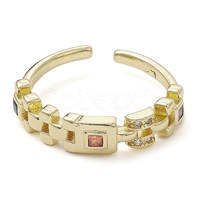 Rack Plating Brass Micro Pave Cubic Zirconia Open Cuff Rings RJEW-K257-23G-1