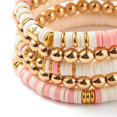 5Pcs 5 Style Synthetic Hematite & Polymer Clay Heishi Beads Stretch Bracelets Set BJEW-JB07533-04-1
