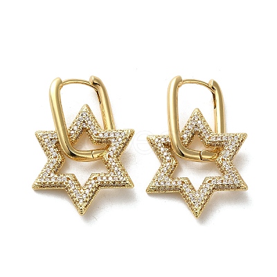 Golden Brass Micro Pave Cubic Zirconia Dangle Hoop Earrings EJEW-C073-03B-G-1