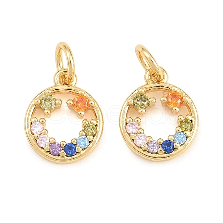 Brass Micro Pave Colorful Cubic Zirconia Charms KK-P353-07G-1