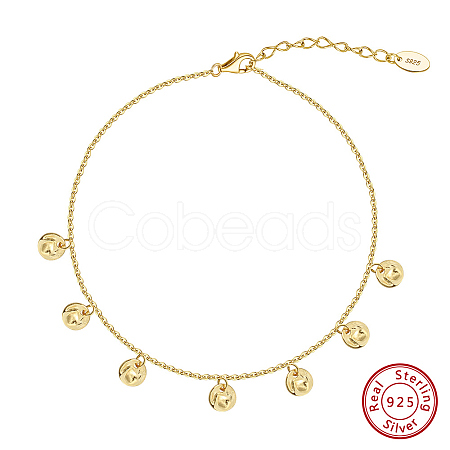 925 Sterling Silver Cable Chain Anklet AJEW-Z029-13G-1