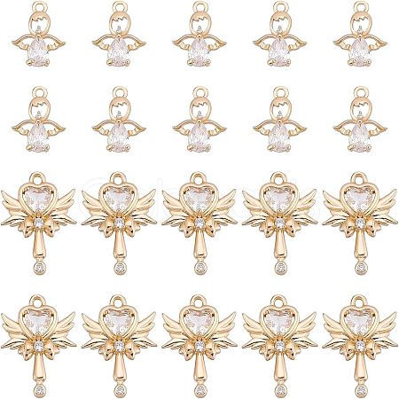 20Pcs 2 Style Rack Plating Brass Micro Pave Clear Cubic Zirconia Pendants KK-FH0004-22-1