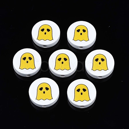 Halloween Printed Natural Wood Beads WOOD-T021-95-1