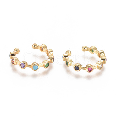 Golden Plated Brass Micro Pave Cubic Zirconia Cuff Earrings LS-EJEW-L244-21G-1