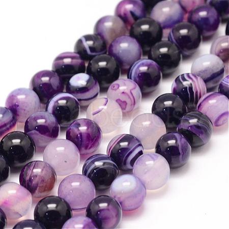 Natural Striped Agate/Banded Agate Bead Strands G-K155-A-8mm-11-1