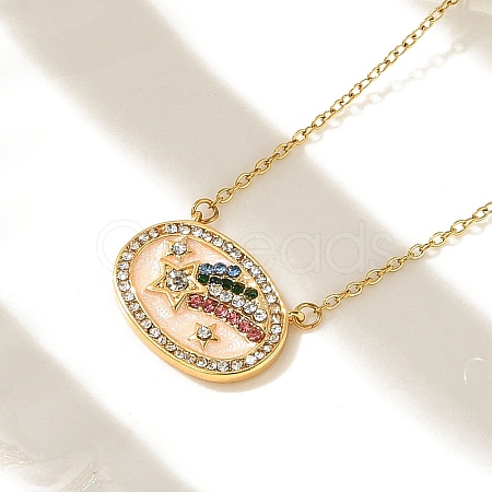 Brass Micro Pave Cubic Zirconia Star Oval Pendant Necklaces NJEW-R018-04G-02-1