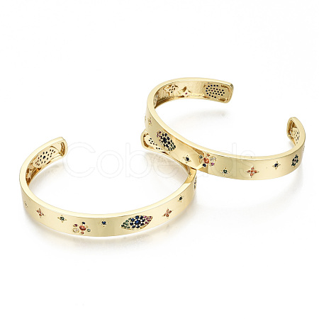 Brass Micro Pave Cubic Zirconia Cuff Bangles BJEW-S142-022-NF-1