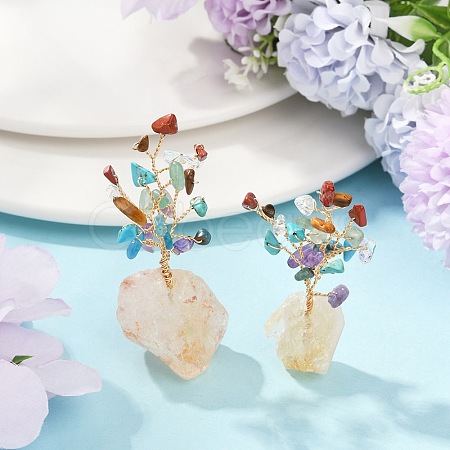 Natural Mixed Gemstone Chips Tree of Life Display Decorations AJEW-JD00015-02-1