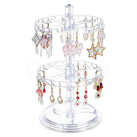 2-Tier Rotatable Round Plastic Earring Display Stands EDIS-WH0032-23-1