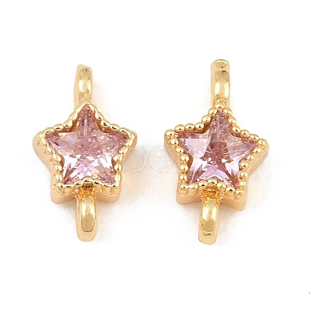 Brass Pave Pearl Pink Cubic Zirconia Connector Charms KK-CBA2DE6-04G-14-1